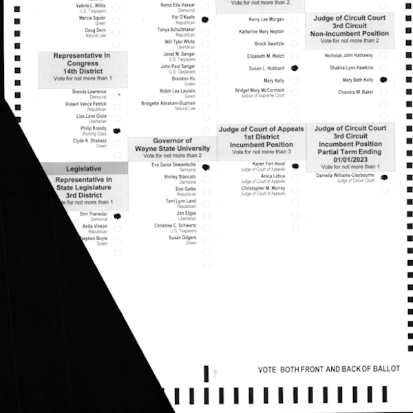 Unreadable hand-marked ballot example 3 – missing corners